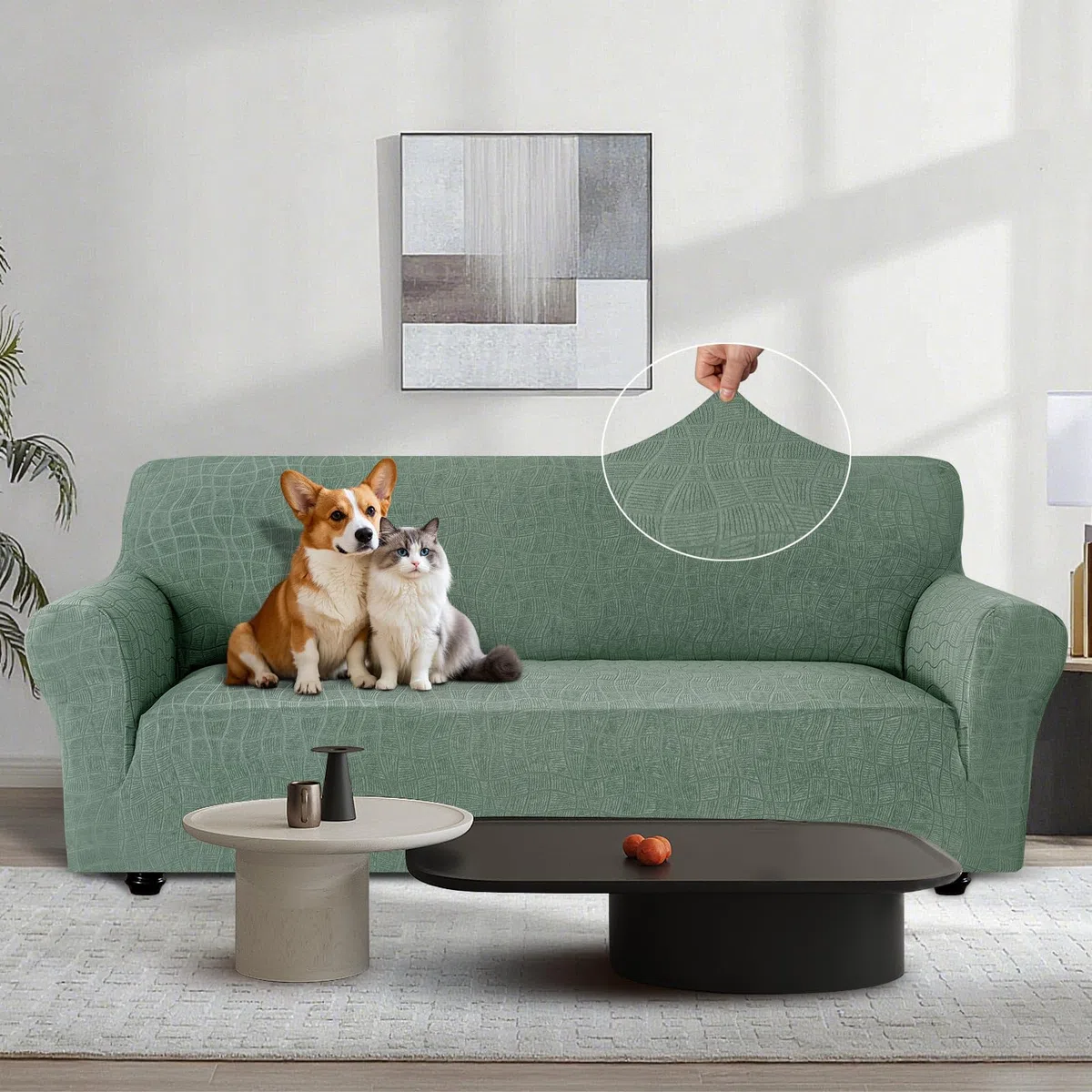 Ystyle Copridivano Impermeabile 2 Posti con Braccioli, Universale Copridivani Elastici, Copri Divano AntiGraffio Gatto Lavabile, Sofa Cover Antimacchia Antiscivolo，Verde Chiaro