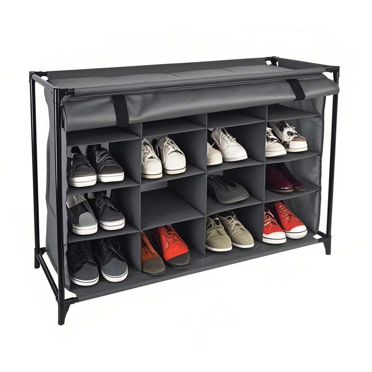 Relaxdays Scarpiera in Stoffa da Campeggio, 16 Scomparti Porta Scarpe, Mobile a Incastro, HxLxP: 65x85x35,5 cm, Grigio