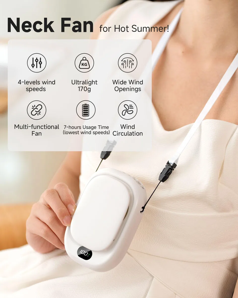 ViSSKO Portatile Ventilatore da Cintura, 2000mAh Mini USB Ventilatore, 4 Velocità Ventola da Tavolo Ricaricabile per Campeggio, facchino, Outdoor e Operaio - Bianco