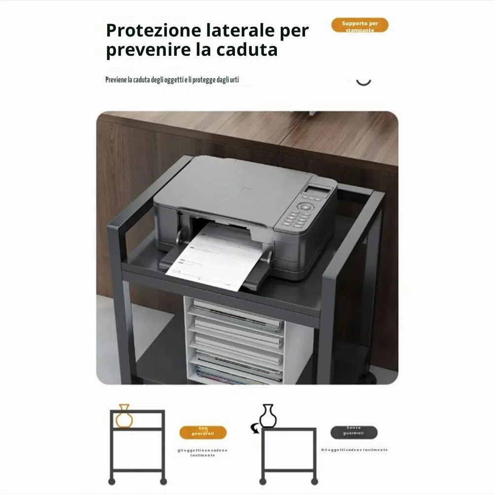 Supporto per Torre a 3 Livelli, Regolabile in Altezza, con Ruote, per PC, in Metallo, per Soggiorno, Camera da Letto, Studio, Ufficio, 51 x 30 x 69 cm, Nero