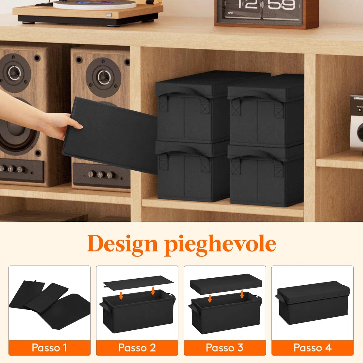 Lifewit Confezione da 6 Porta CD, Contenitori Impilabili con Coperchio Pieghevole per 180 CD (30 ciascuno), per Casa e Auto, Nero