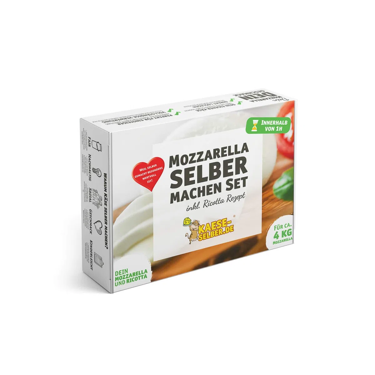 kaese-selber.de Formaggio Fai da Te Starter Set Mozzarella e Ricotta, Bianco, sofort startklar