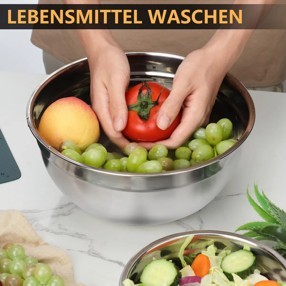 hunnycook set di insalatiera per la miscelazione da 7 pezzi, ciotola acciaio inox cucina con coperchio 5L, 4.5L, 4L, 2.4L, 1.7L, 1.25L, 0.8L, set ciotole cucina impilabili, lavabili in lavastoviglie