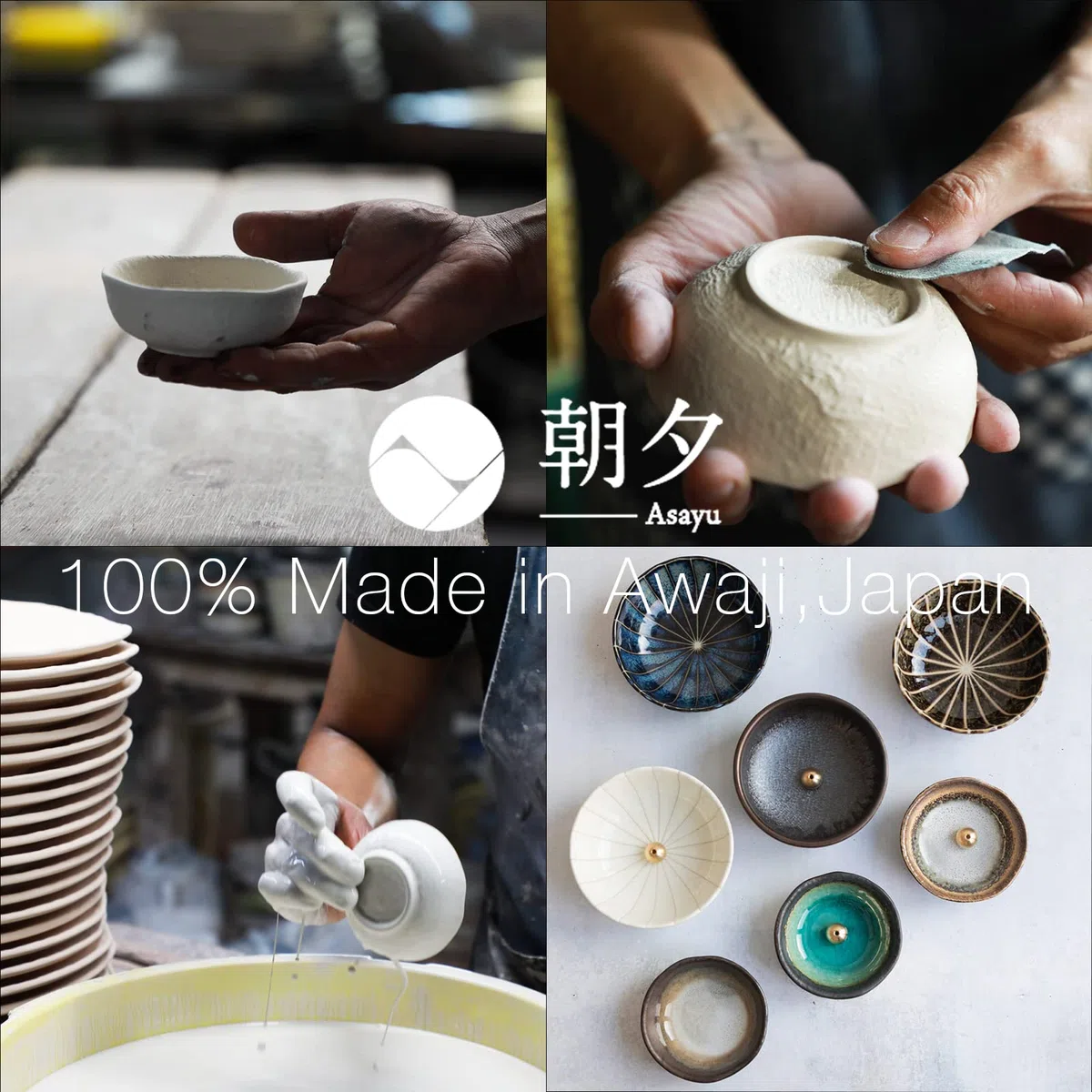 Asayu Japan Porta Incenso a Fiore di Loto per Bastoncini con Cattura Ceneri in Ceramica e Bruciatore di Incenso in Ottone, Fatto in Giappone - Fiore di Loto Bianca