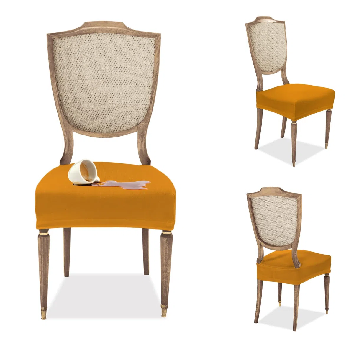 Banzaii – Coprisedia Antimacchia senza Schienale – Coprisedia solo Seduta per sedie da cucina, sala da pranzo, cerimonia, ristoranti – 6 Pezzi Oro Made in Italy