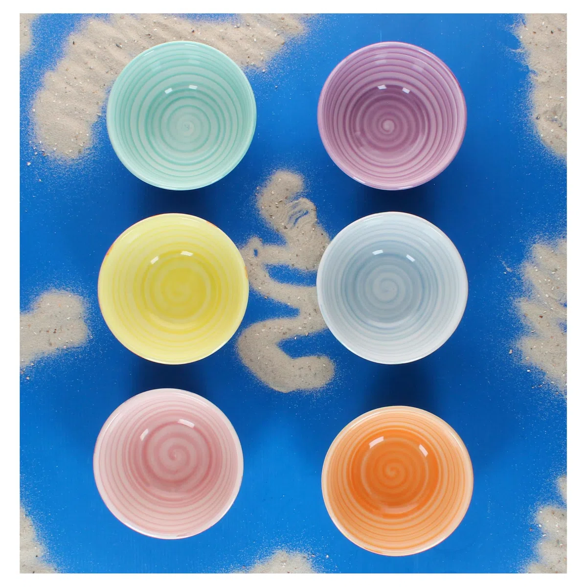 MamboCat Beach Pastello Stripes - Set di 6 ciotole per snack e dip, 12 cm, 220 ml, in gres porcellanato con strisce pastello per 6 persone, mini ciotole per salse, frutta, mini insalata, noci e così