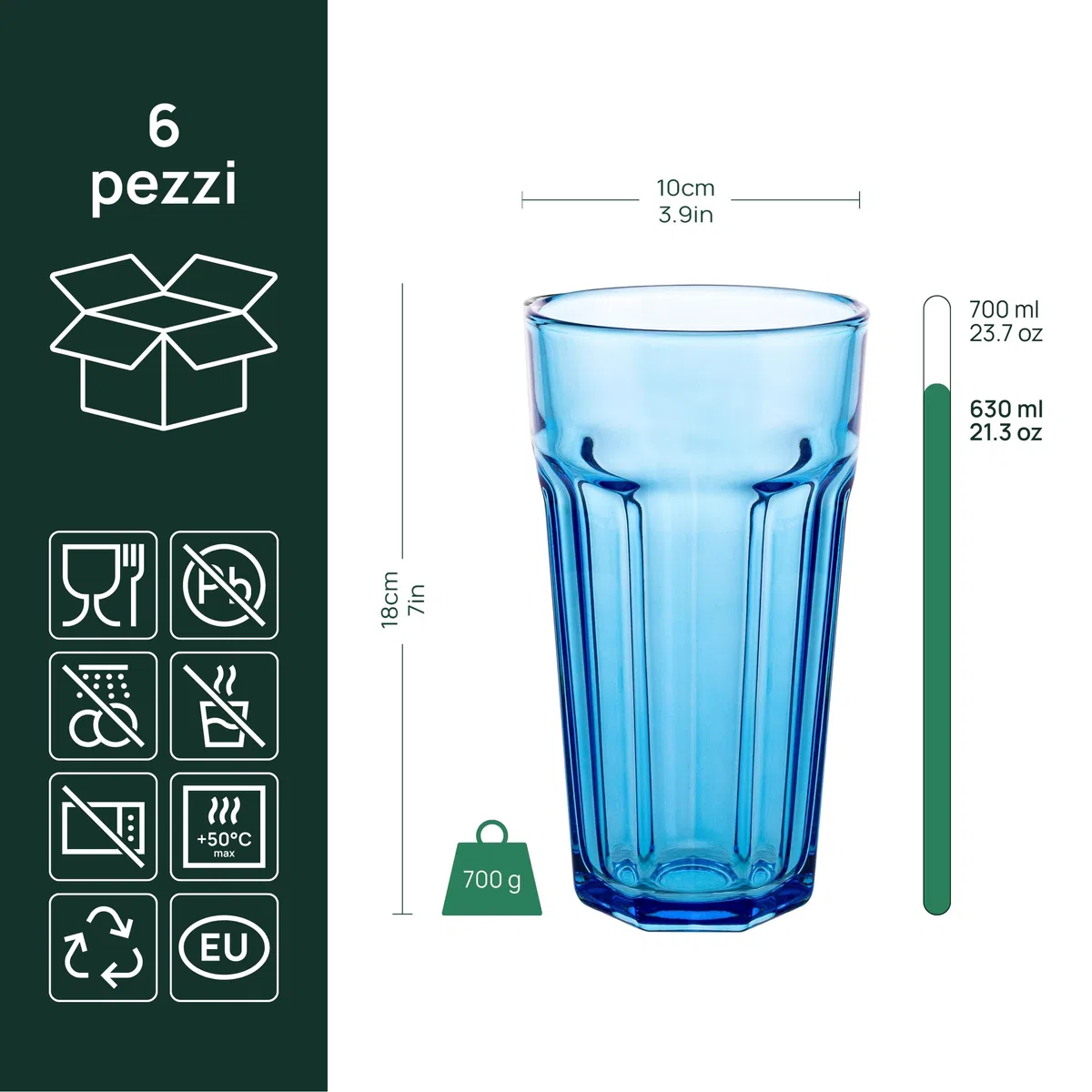 TREND FOR HOME Bicchieri da cocktail grandi Cuba Libre, 630 ml, Set di 6, Acqua Set XXL Tumblers Retro Design, Collezione GIGI, Lavare a mano