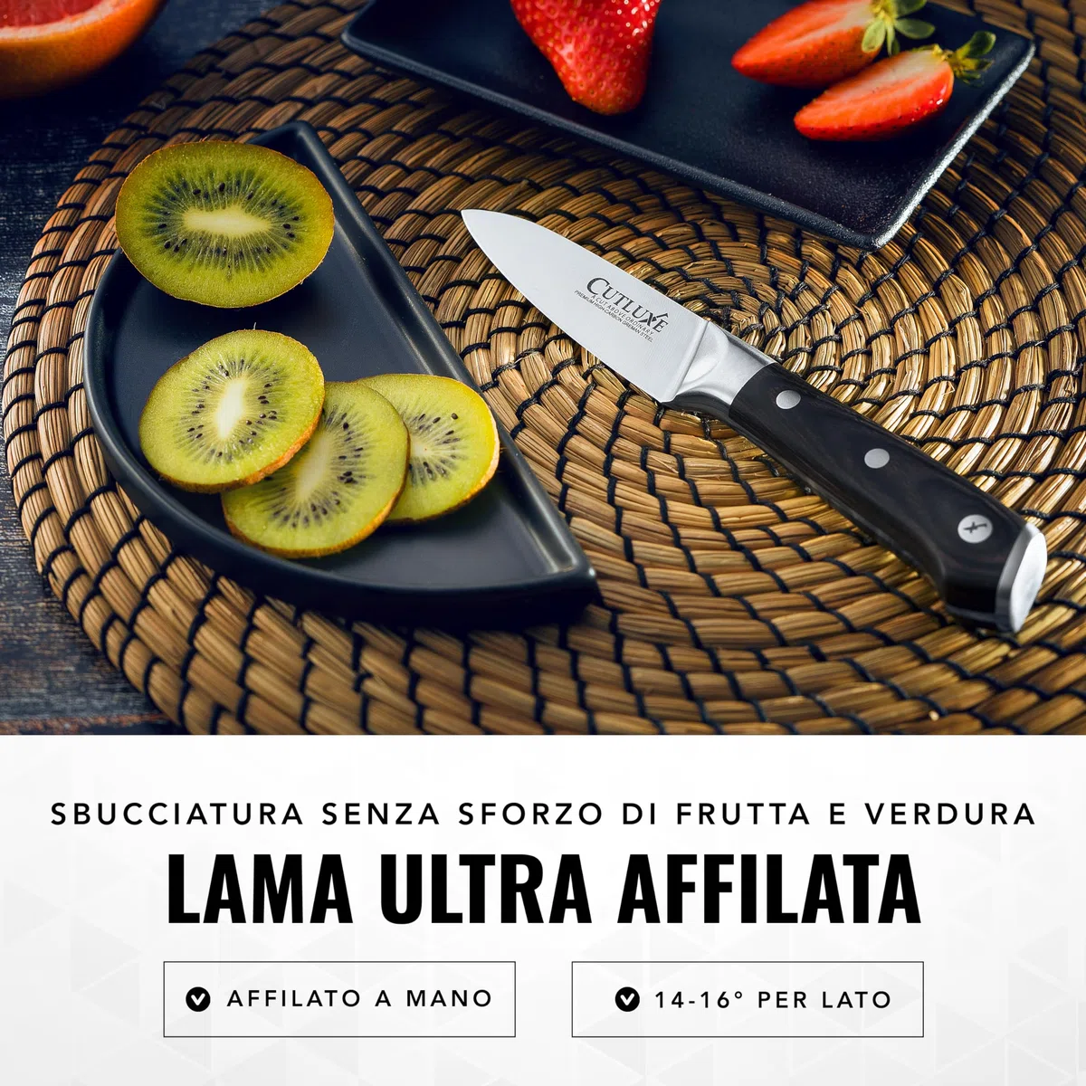 Cutluxe Coltello Spelucchino Professionale, 9cm, Coltello da Verdura per Sbucciare, Acciaio al Carbonio, Lama Affilata e Resistente, Artisan Series