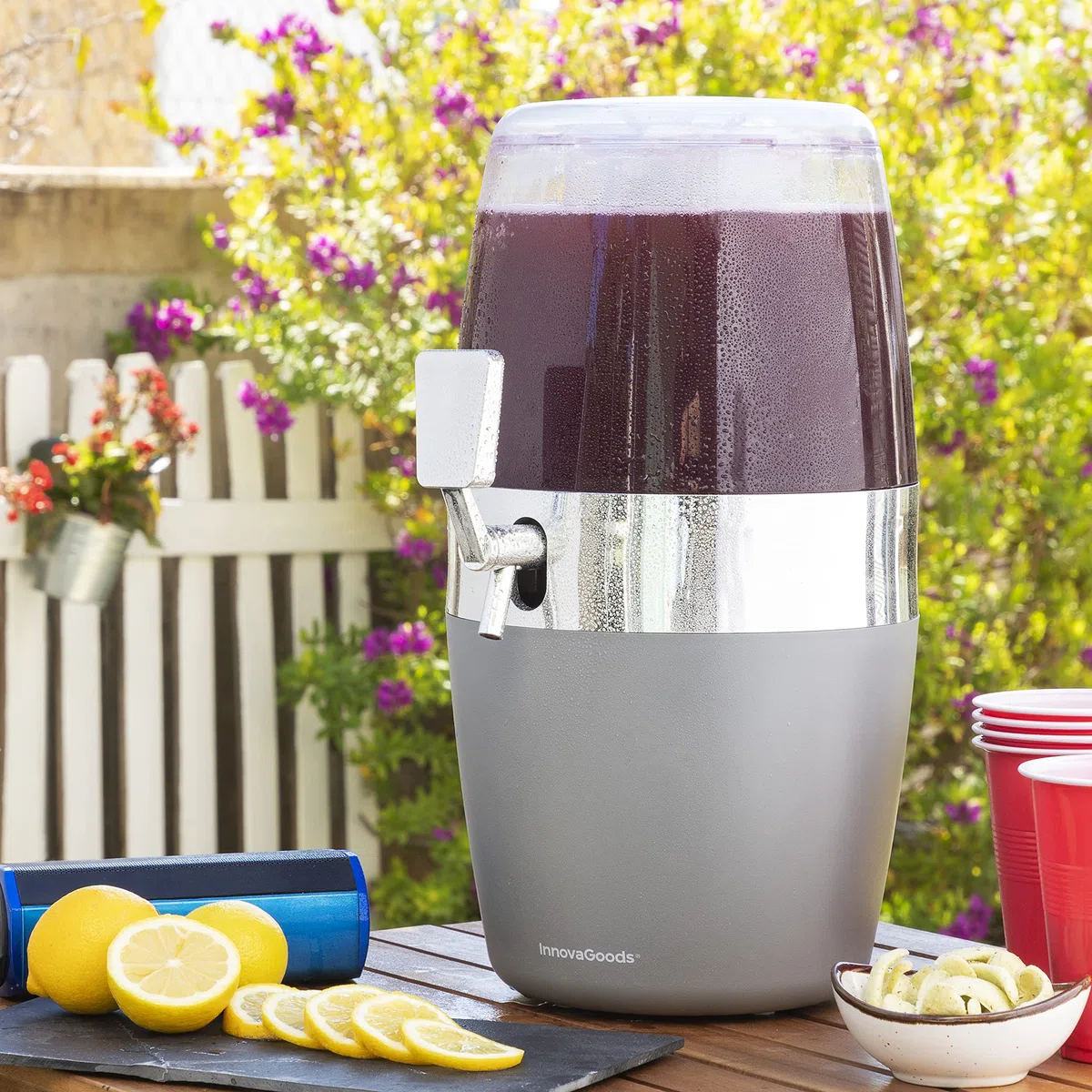 InnovaGoods - Dispenser Refrigerante di Bevande 4L, Ideale per Feste ed Eventi, Con 2 Contenitori Ghiaccio Estraibili, Rubinetto Antigoccia, Trasparente, ABS