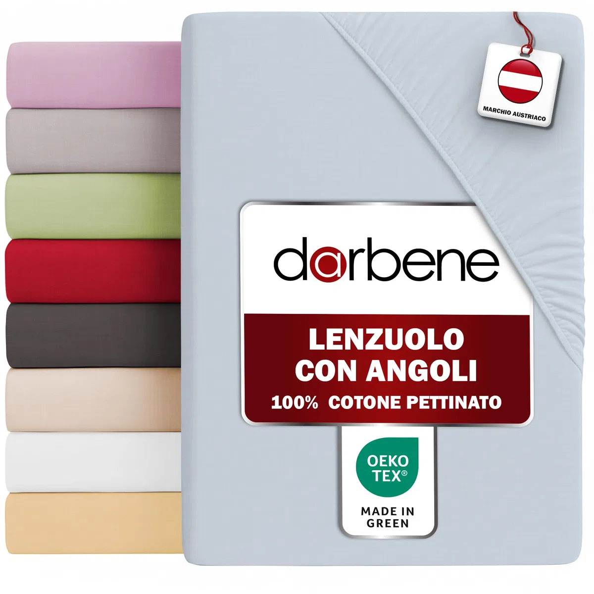 DarBene – Lenzuolo con angoli matrimoniale cotone Premium – Cotone pettinato di alta qualità OEKOTEX-certified – Lenzuolo con angoli singolo – 180x200x30 cm, 1 pezzo, Azzurro chiaro