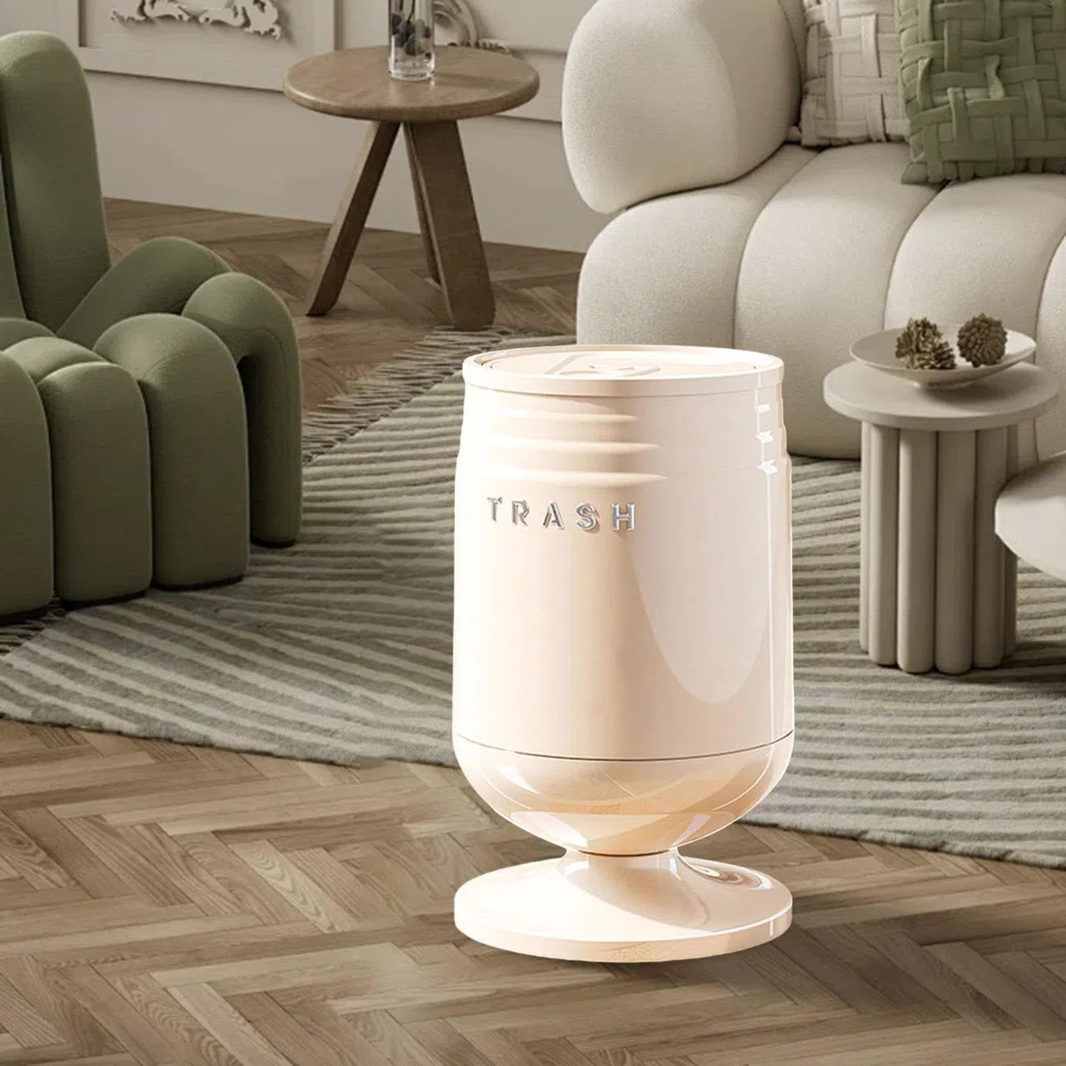IoensyPattumiera con Coperchio Flip, Cestino Raccolta Rifiuti Doppia Camera Bidone Portarifiuti Robusto in Materiale PP, Ampio Contenitore per Riciclaggio, Bianco, M