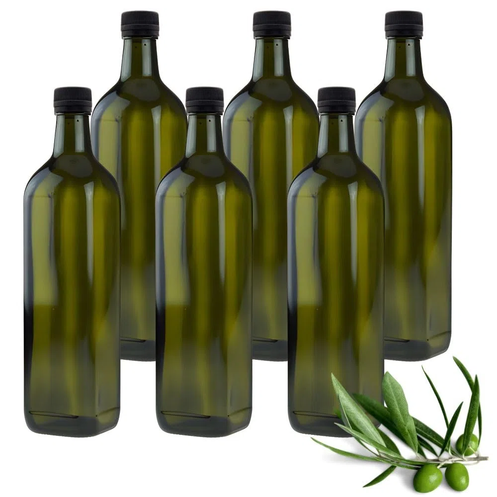 mikken 6 x bottiglie di olio da 750 ml con erogatore verde/marrone con dosatore ed etichette