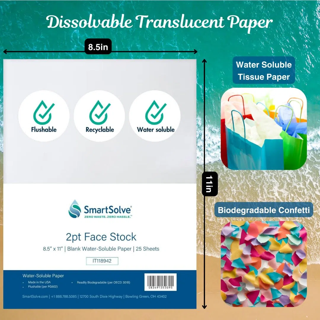 Carta traslucida, solubile in acqua, 21,6 x 27,9 cm, 25 fogli