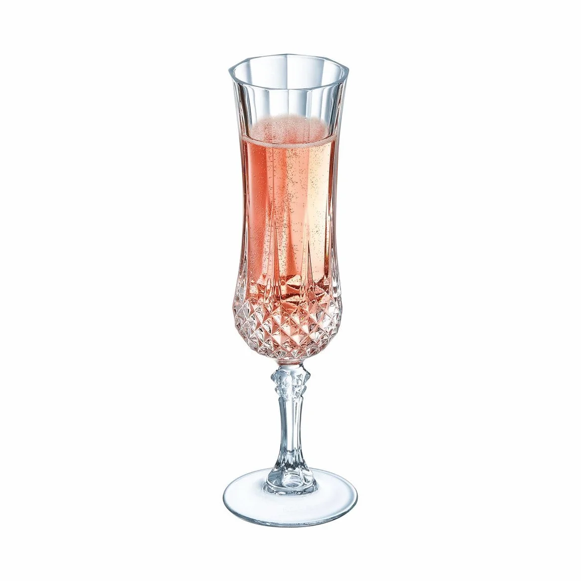 Cristal d'Arques Paris – Collezione Longchamp – 6 flauti da champagne 14 cl in Kwarx, trasparenza, modanature iconiche, made in France confezione rinforzata, adatto alla vendita online.