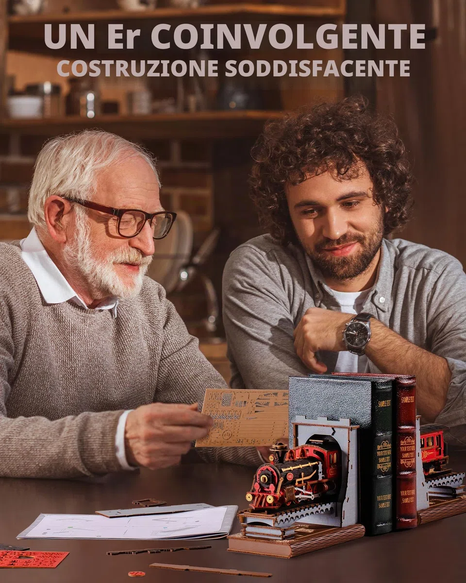 ROBOTIME Fermalibri Book Nook Kit, Puzzle 3D Modellini da Costruire Adulti Treno, Regali per Adulti e Bambini, Decorazione per Libreria