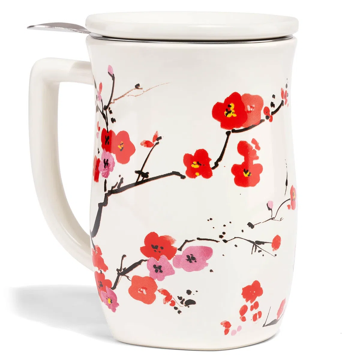 Tea Forte Fiore Tazza da tè in ceramica con infusore e coperchio, Sakura, 400 ml, tazza in ceramica con manico, per macerare tè sfuso, lavabile in lavastoviglie e adatta al microonde