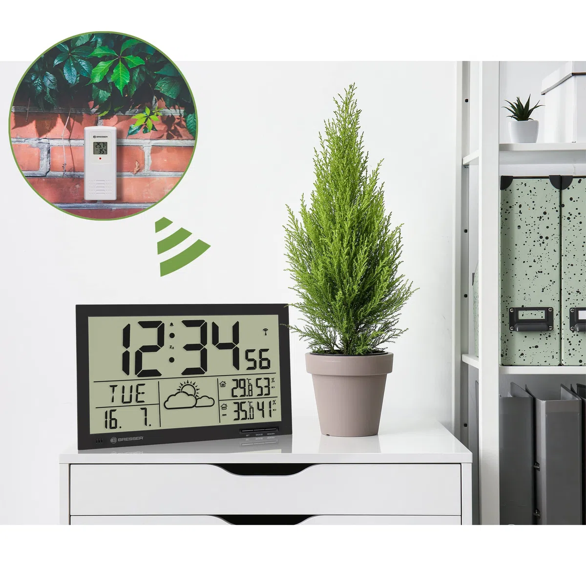 Bresser Orologio da Parete Meteorologico Mytime Jumbo LCD, Nero