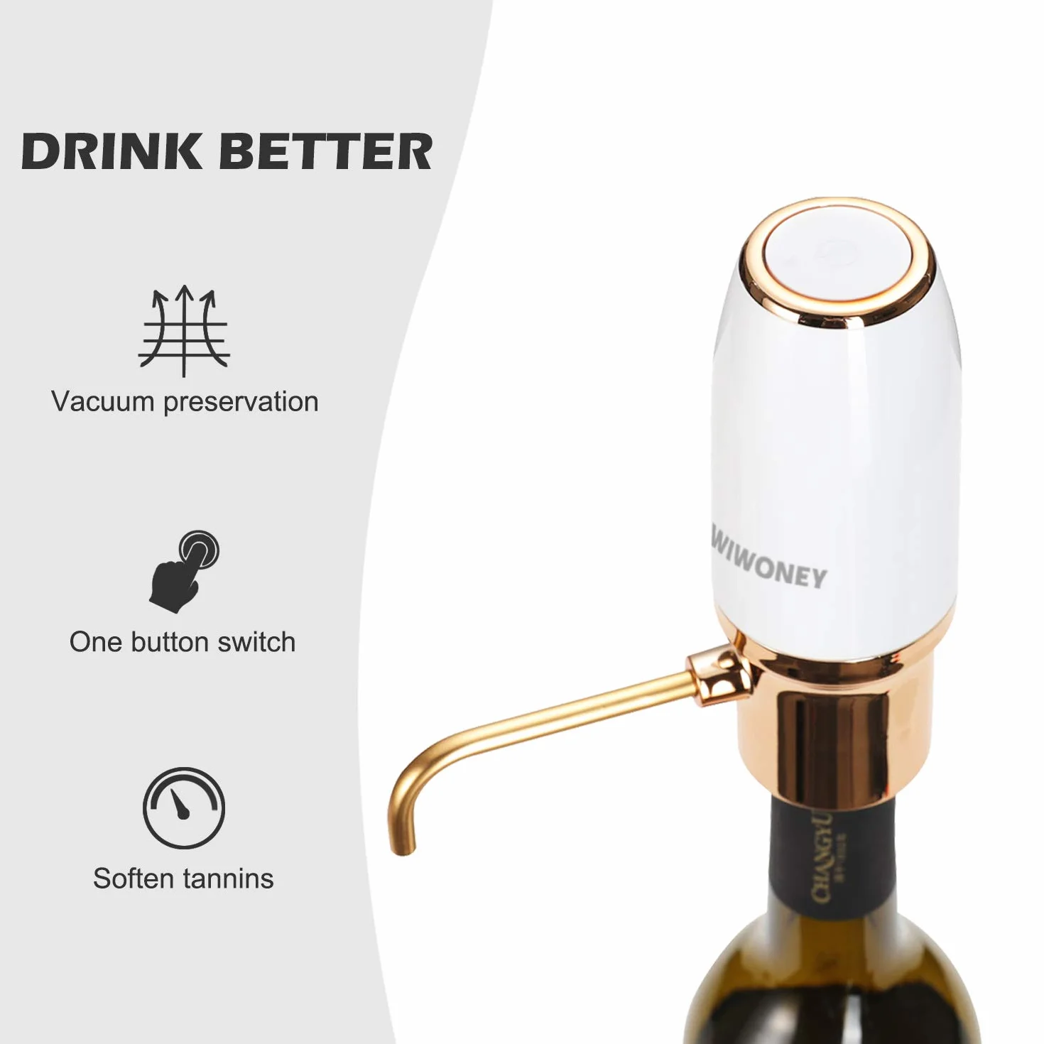 Aeratore e versatore elettrico di vino, decanter per vino elettrico, dosatore ricaricabile con cavo micro USB