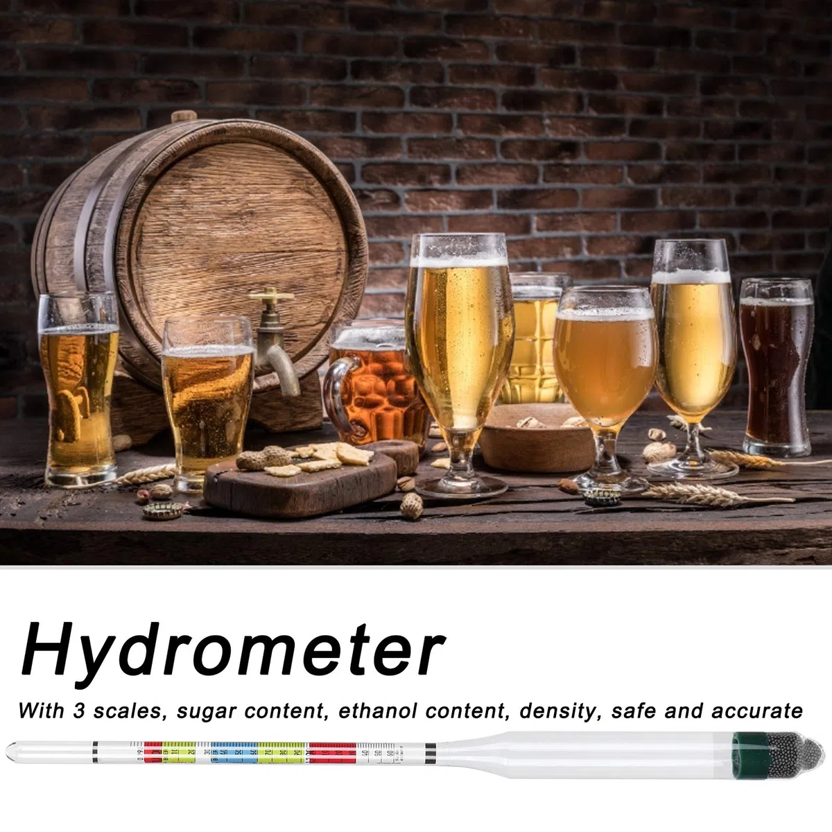 Densimetro, con Zucchero Etanolo Densità Tripla Scala Gravità Specifica ABV Tester Strumento di Misurazione della Birra per Birra Fatta in Casa Birra Vino Idromele e Kombucha