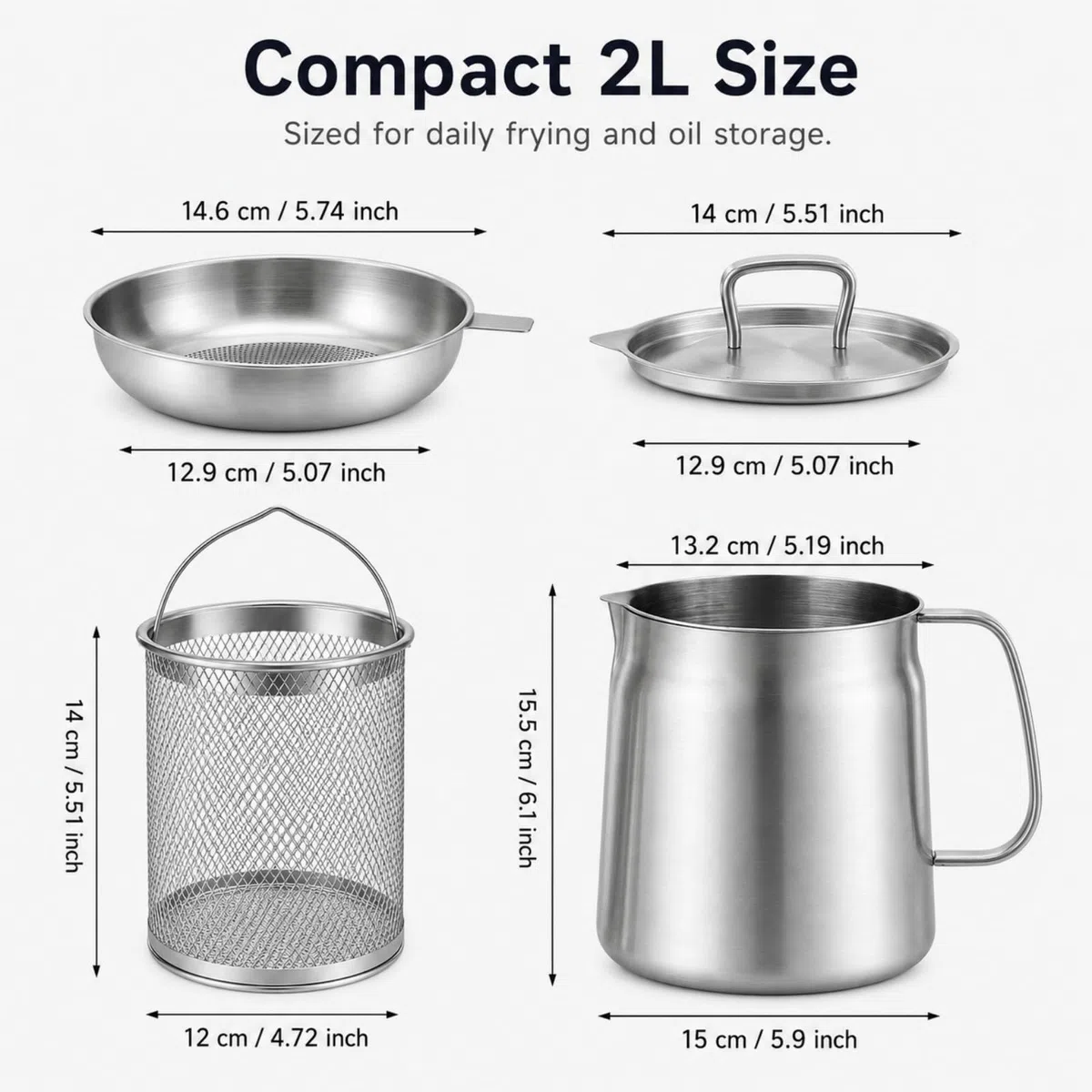 2L Filtro Olio In Acciaio Inox, Contenitore Grasso Bacon con Filtro & Cestello Friggitrice, 2 In 1 Filtro Olio Pot, Colino, Separatore Olio Storage Gadget Da Cucina