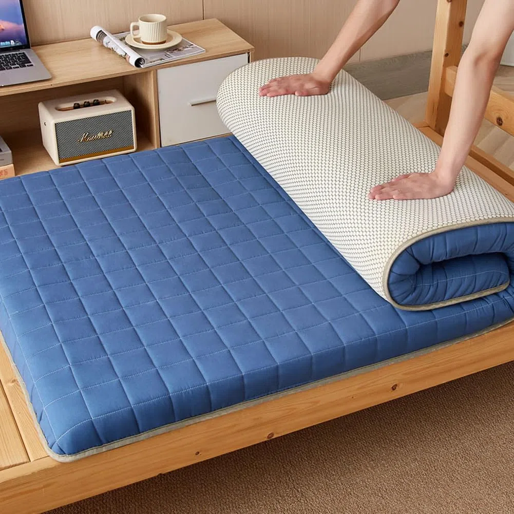 Materassino futon portatile, materasso futon giapponese, tappetino da viaggio, tatami, letto per gli ospiti, super morbido, topper per pavimento (blu navy, 90 x 190 cm)