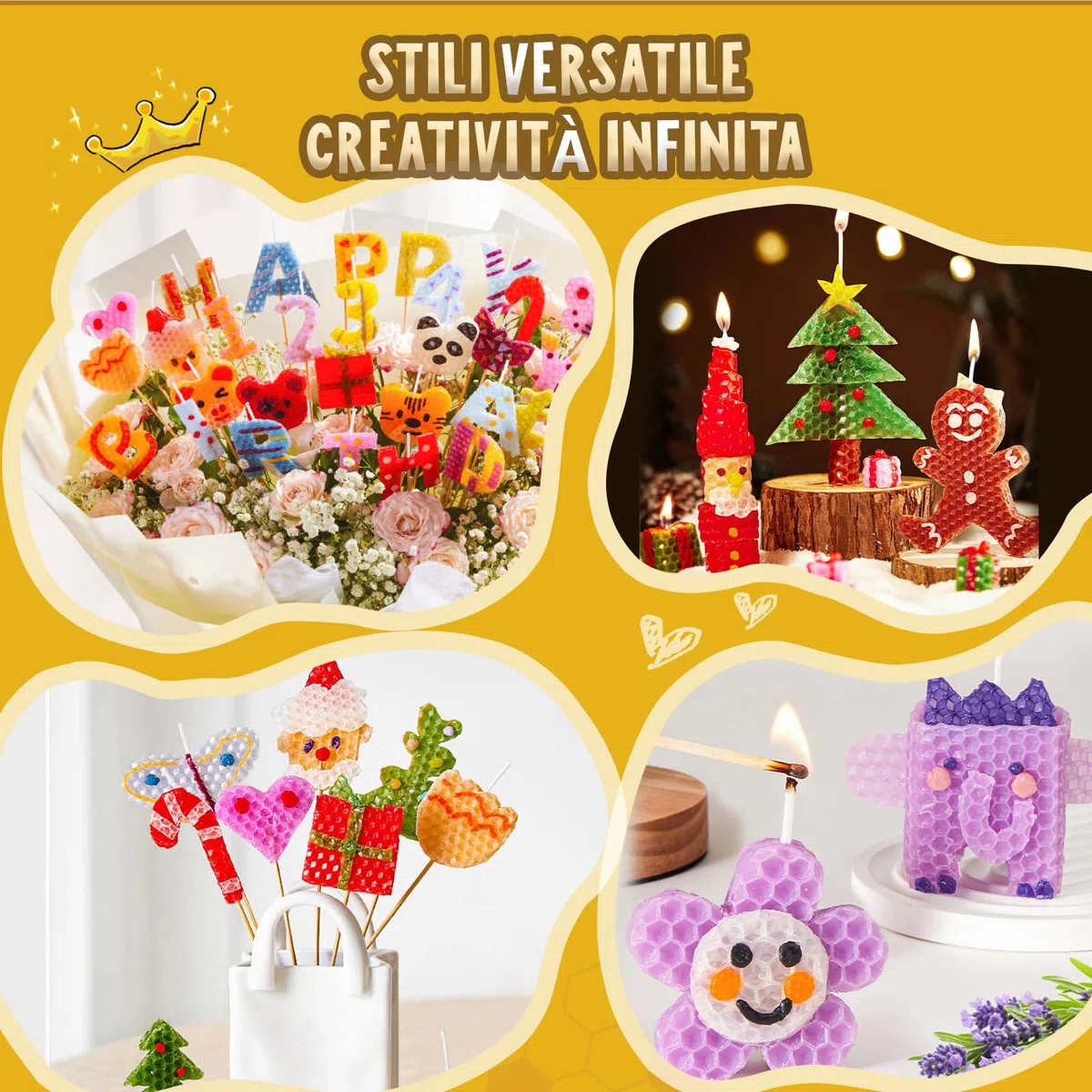 BuzzoXerex Fogli di Cera D'api, 24 Pezzi Lastre di Cera per Candele (20x 20cm), Kit Candele Fai Da Te con 6 Stampi, Kit per la Creazione di Candele in Cera D'api per Adulti e Bambini (Colorato-24-2)