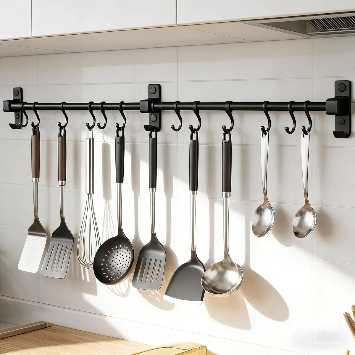 Barra Portautensili Cucina 80 cm, Alluminio Barra Appendi Utensili da Cucine, Appendi Mestoli da Cucina con 12 Ganci Rimovibili, Multifunzione Gancio, per Cucchiai, Taglieri, Forbici