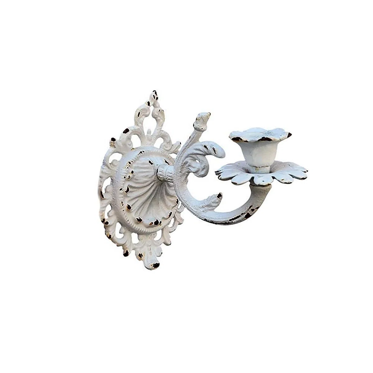 Set di 2 portacandele in ghisa, montati a parete, shabby chic, applique da parete a candela, decorazione per mensola del soggiorno (Bianco, Testurato)