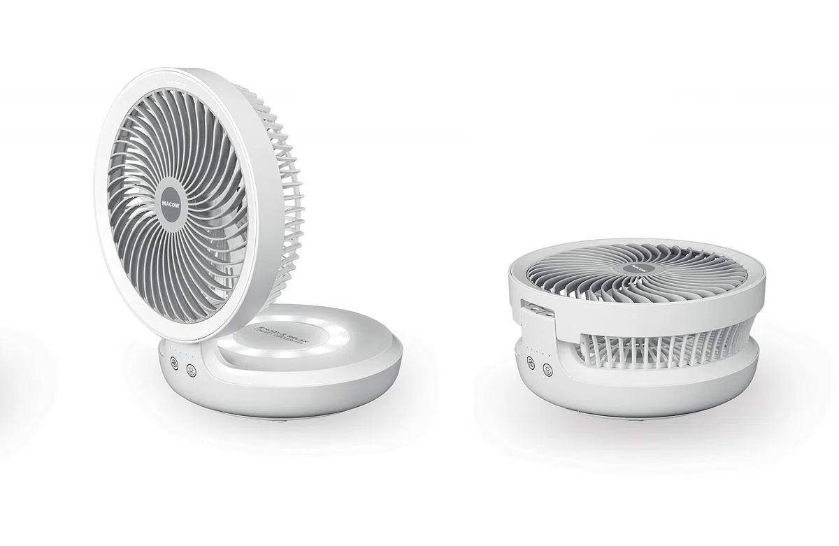 MACOM Enjoy & Relax 990 Compact Cordless Fan Ventilatore da tavolo ricaricabile USB, diametro da 19 cm, bianco