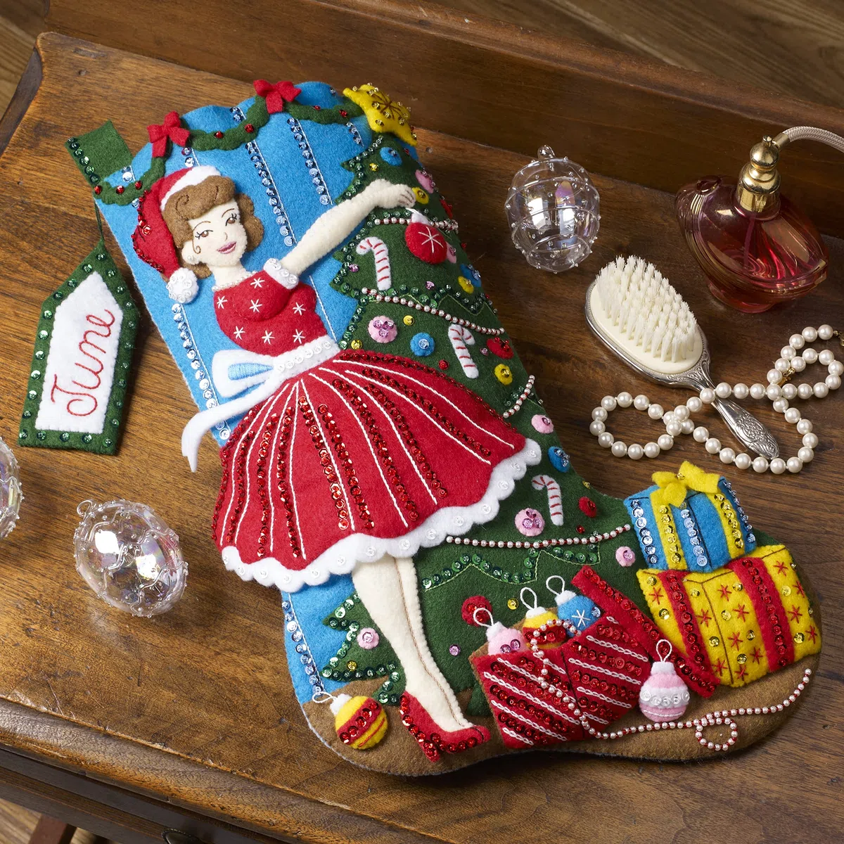 Bucilla Felt Stocking Applique Kit 18" Long-Vintage Christmas