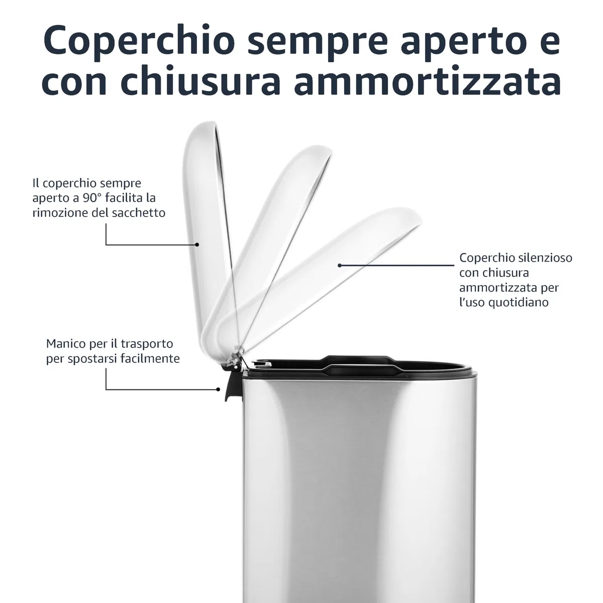 Amazon Basics Pattumiera a D, piccola, antimacchia, con pedale a chiusura ammortizzata, per bagno, camera da letto o soggiorno,sottile per spazi stretti, 10 l,in acciaio inox spazzolato, 2.6 gallons