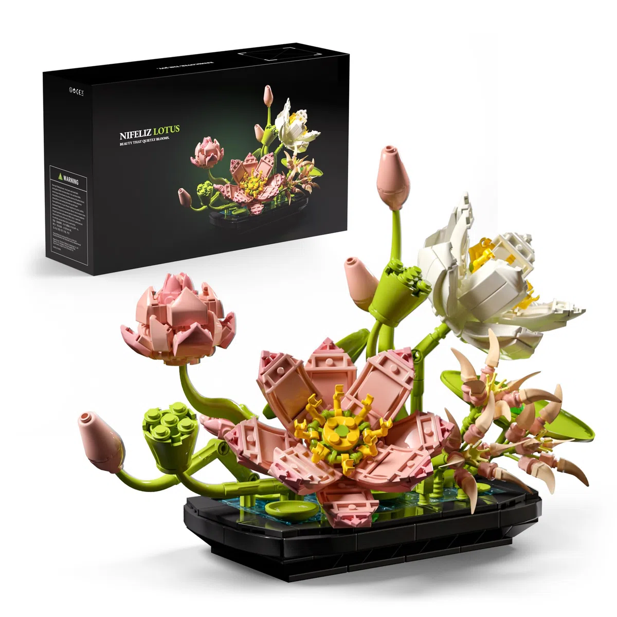Nifeliz Set da costruzione di fiori di loto per adulti, Modelli di piante per decorazioni da tavolo o ufficio, Regalo per gli amanti delle piante e gli appassionati di giardino (506 pezzi, NF10334)