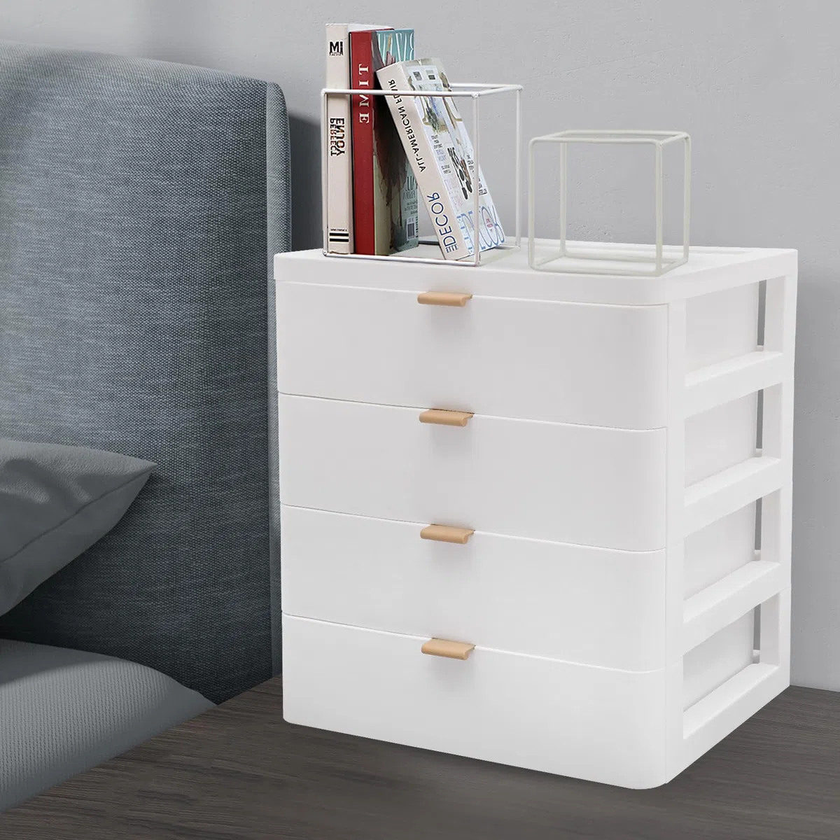 Cassettiera bianca con 4 cassetti, cassettiera a rotelle per ufficio, 26 x 20,2 x 29 cm, grande capacità, semplice cassetto trasparente per ufficio scolastico a casa