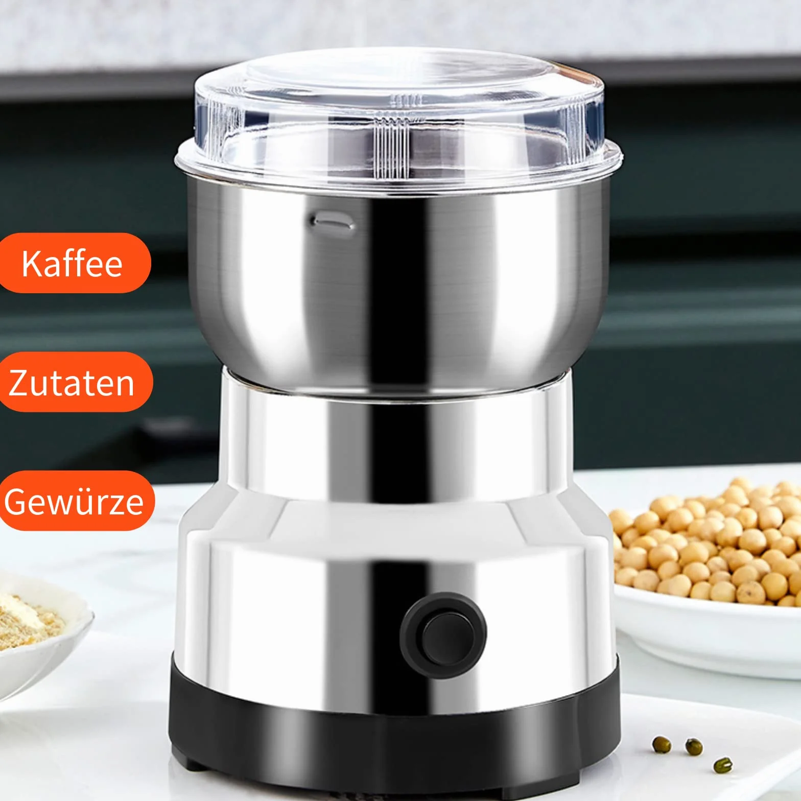 GOTOTOP Macinacaffè elettrico 100-200 W, Macinacaffè per semi di lino, pepe, spezie, sementi di caffè e altre con lame in acciaio inox, 160 x 93 mm