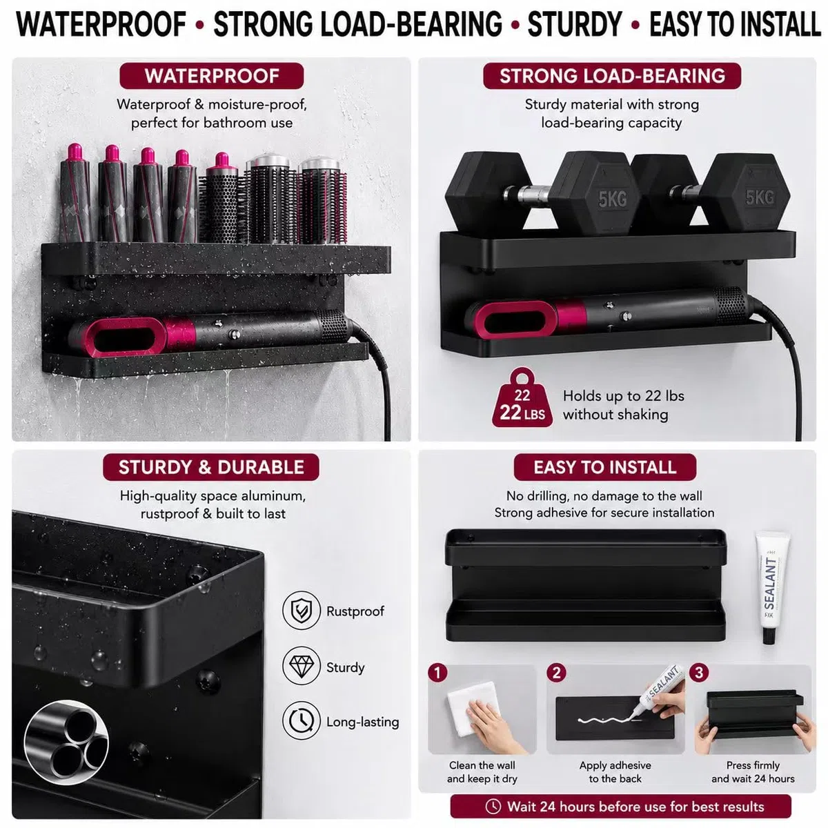 2 in 1, supporto da parete per asciugacapelli Dyson Airwrap, senza foratura, facile da riporre esteticamente gradevole, per asciugacapelli Dyson, supporto da parete e organizer in materiale