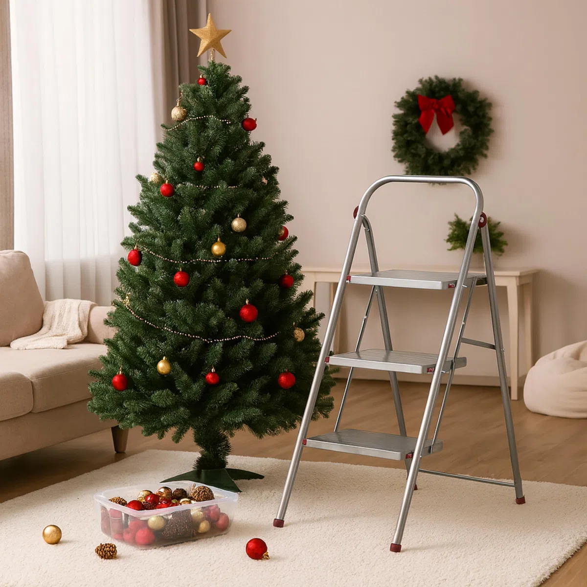 Kleeneze Scaletta Pieghevole Salvaspazio - 3 Gradini, 105 cm, con Piedini Antiscivolo, Capacità 150 kg, Colore Rosa/Grigio