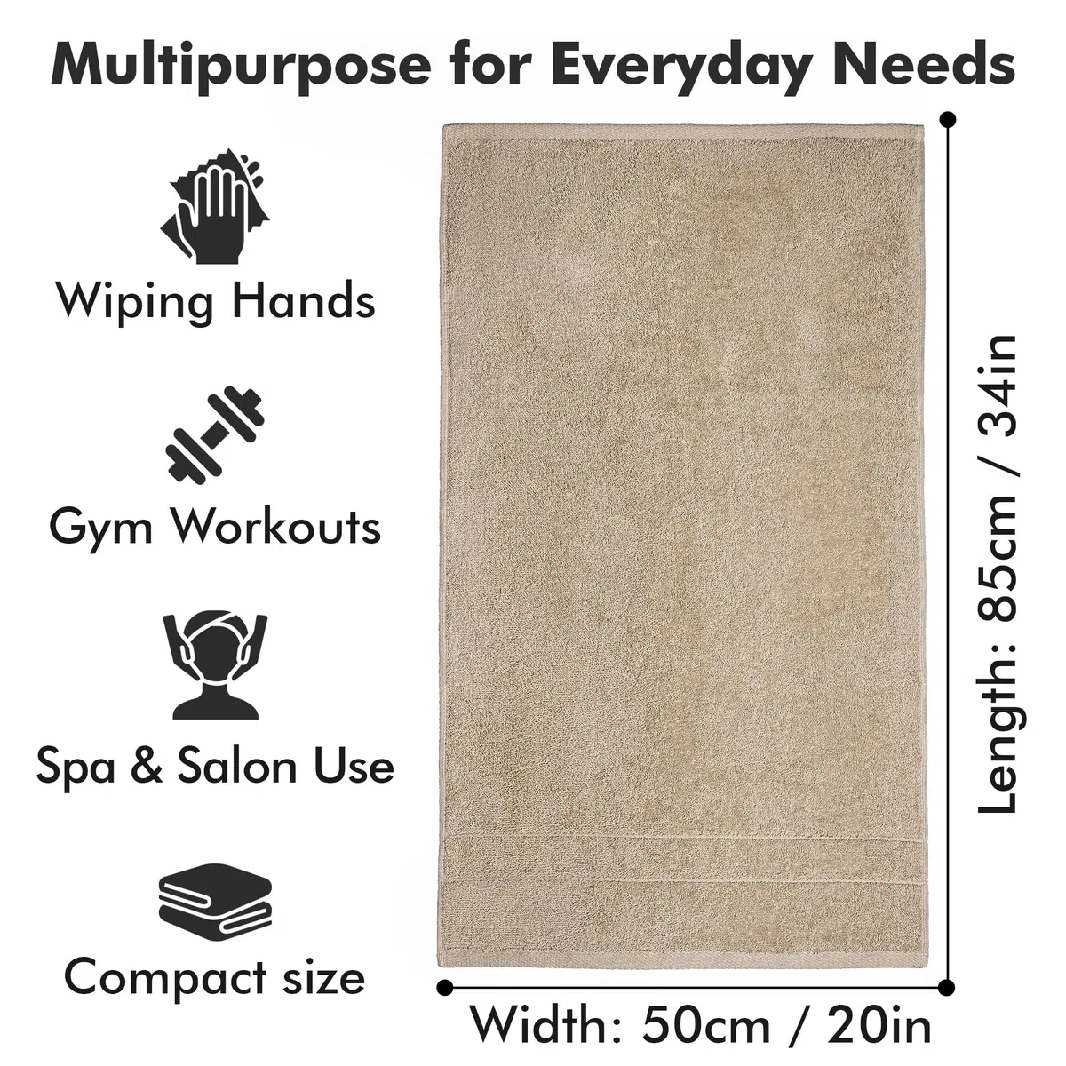 Asciugamani per il bagno – 100% cotone morbido e assorbente – Confezione da 6 piccoli asciugamani (50x85cm) – Asciugamani di lusso in cotone ad asciugatura rapida – Beige