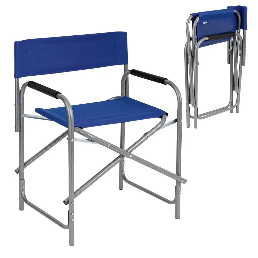 Sedia da Regista Pieghevole in Acciaio Tubolare – Poltrona Ergonomica Salvaspazio in Tela per Campeggio, Mare e Spiaggia – 45x57x81 cm, Blu