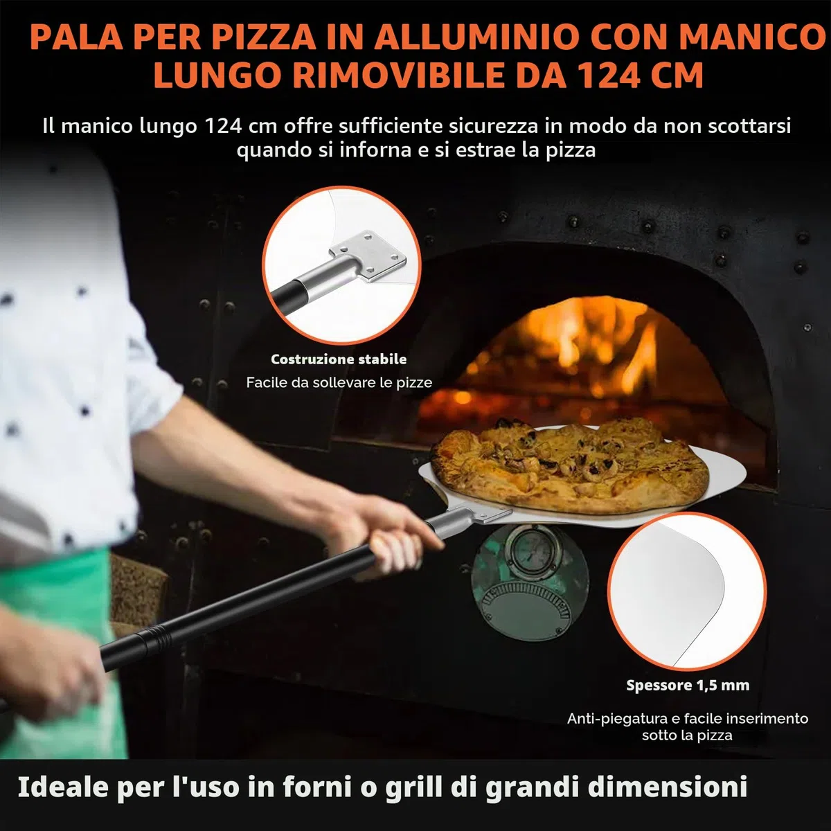 Homikit Pala per Pizza 42x30 cm Grande Paletta in Alluminio Anodizzato Duro con Manico Rimovibile Per Forno, Barbecue, Forno in Pietra