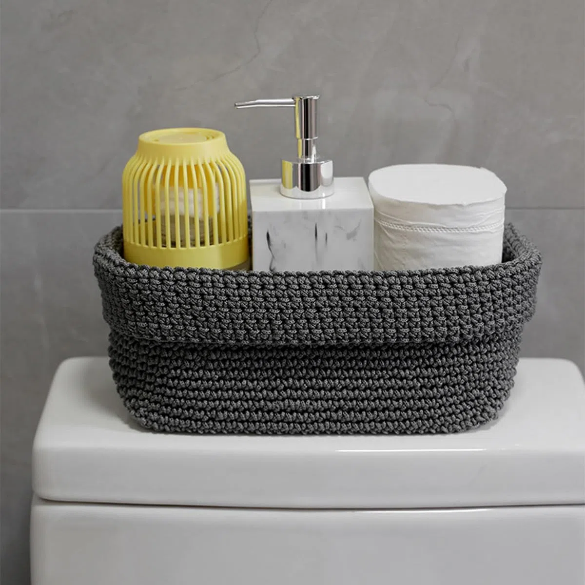 2 cestini portaoggetti neri all'uncinetto intrecciati a mano in filo di seta ghiacciata, pieghevoli, per camera da letto, bagno, ufficio, piccoli oggetti, asciugamani