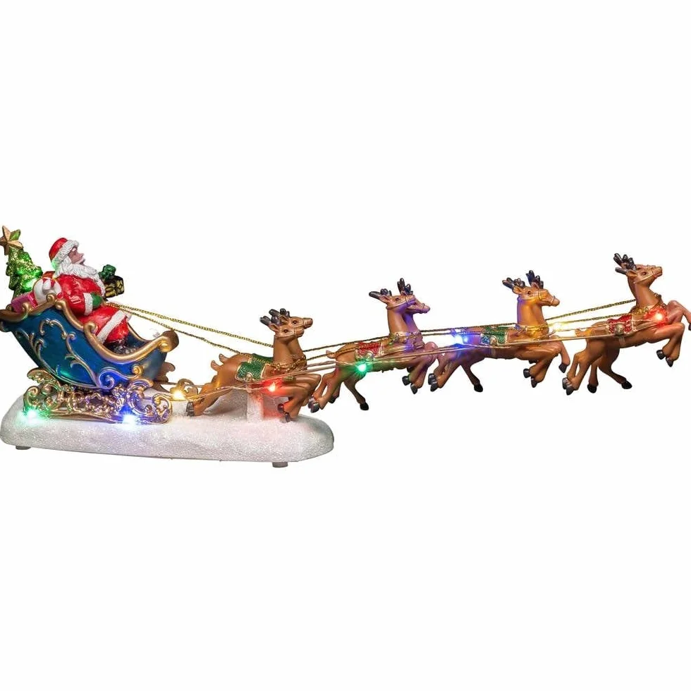 Konstsmide - Decorazione natalizia di Babbo Natale in slitta con renne, completa di lucine con funzionamento a batteria che richiede 3 batterie AAA (non incluse), diodi colorati