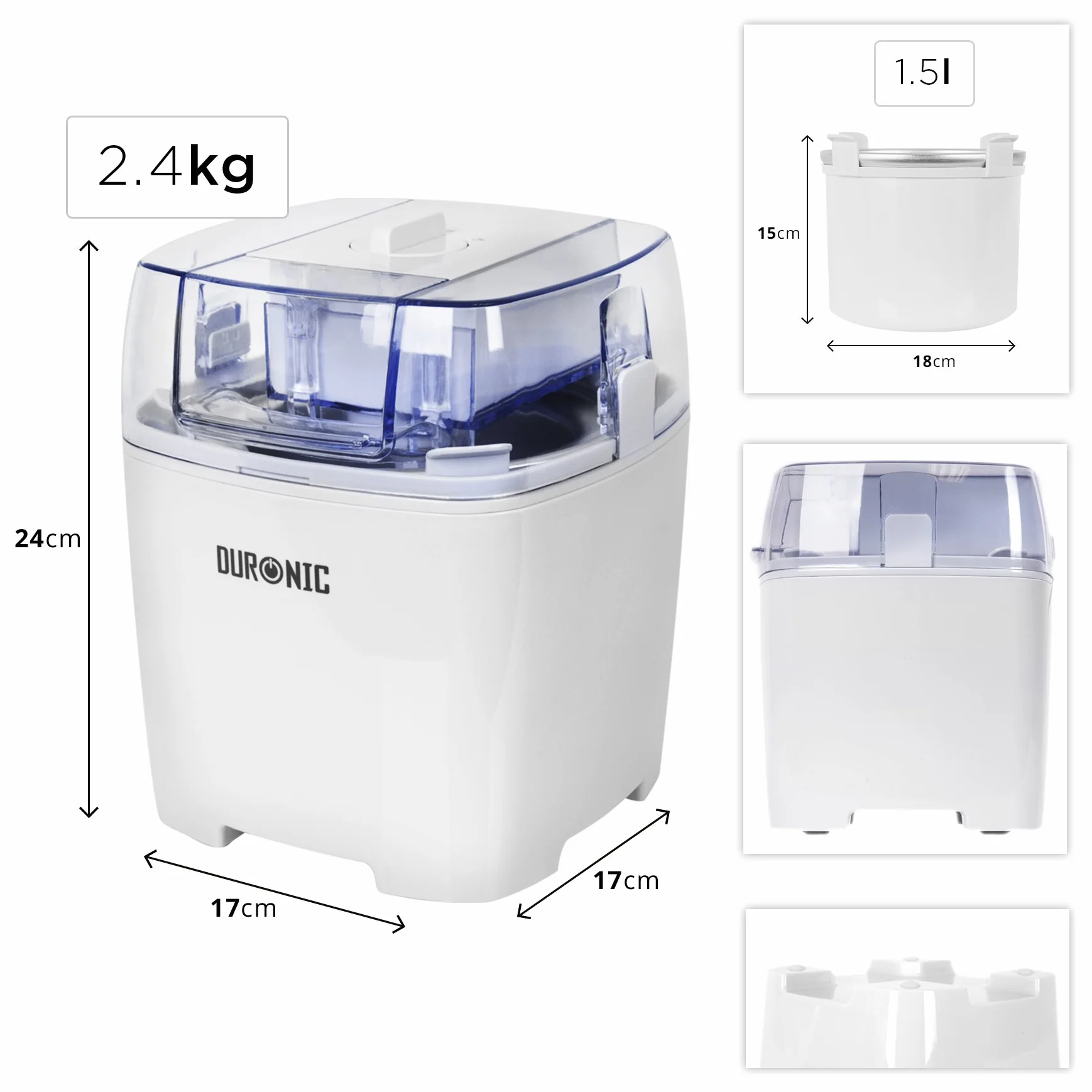 Duronic IM540 Macchina per gelati 1.5 L - Gelatiera ad accumulo – Ciotola inclusa - Ideale per sorbetti Frozen yogurt e gelato artigianale fatto in casa