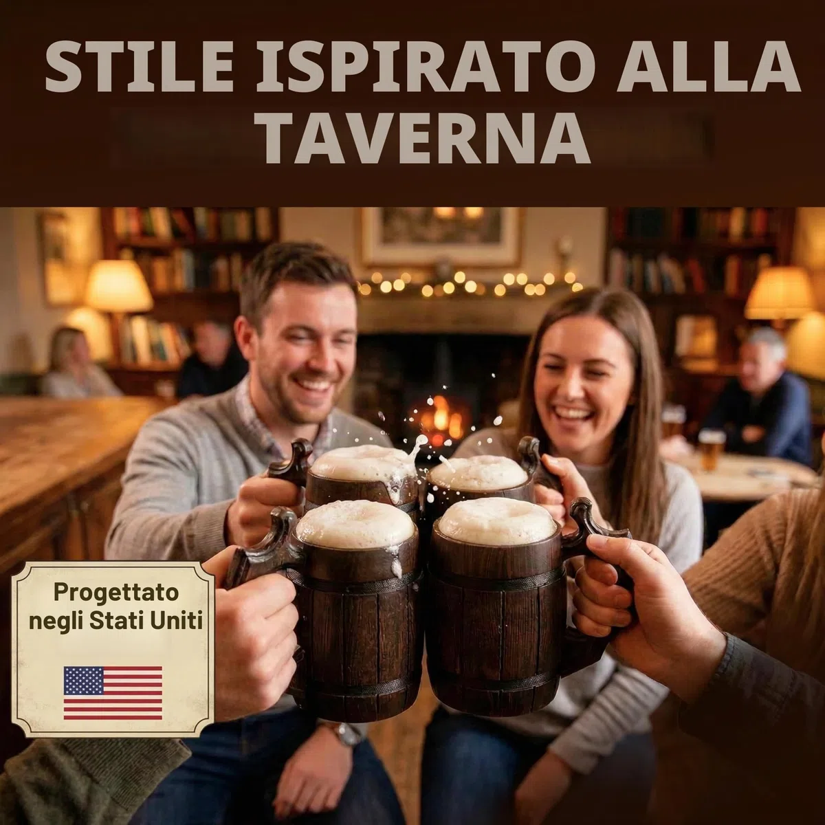 Tazza di birra in legno di quercia fatta a mano Tazza in acciaio inossidabile Naturale ed ecologico 0,6 litri 20 once Barrel Brown
