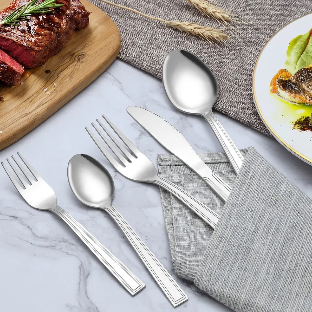 Set posate 12 persone, Hunnycook 72 pezzi set posate con coltello da bistecca, posate acciaio inox per ristoranti, feste e matrimoni, lavabile in lavastoviglie