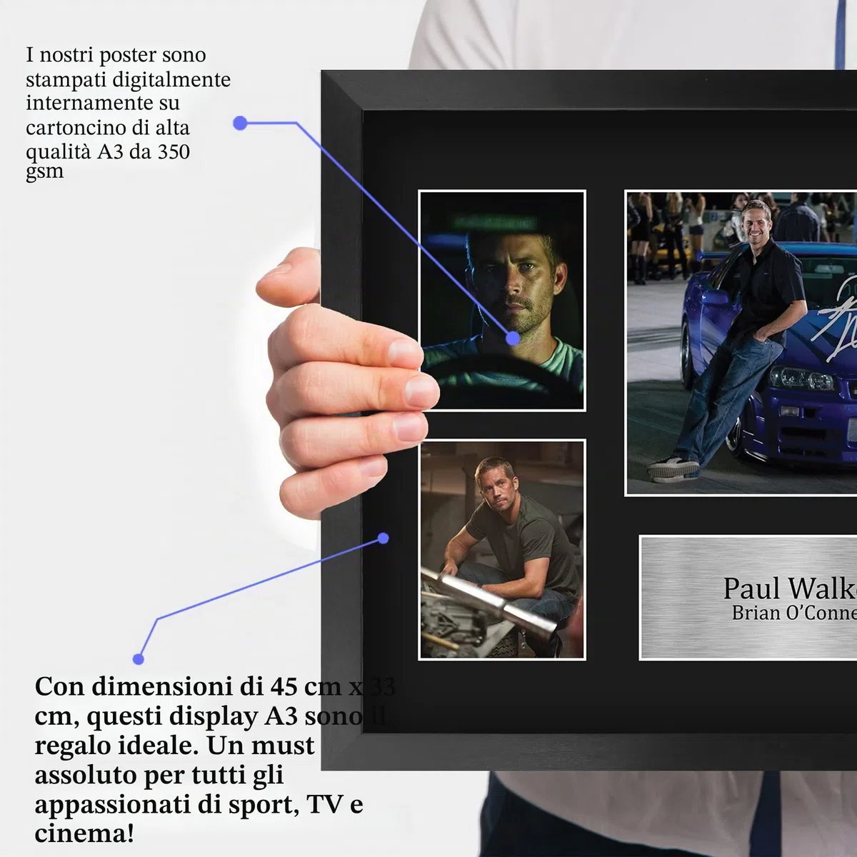 HWC Trading FR A3 Paul Walker Fast and Furious I Regali Hanno Stampato L'Esposizione Firmata Dell'Immagine Dell'Autografo Per I Fan Di Memorabilia Di Film - A3 Incorniciato