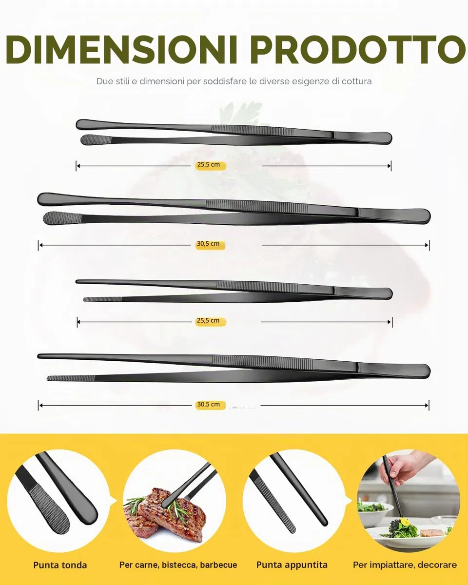 Set di 4 pinze fini da cucina, 30,5 cm e 25,4 cm, in acciaio INOX, per uso alimentare, pinze professionali lunghe, per cucina, riparazioni, frutti di mare e barbecue, colore: nero