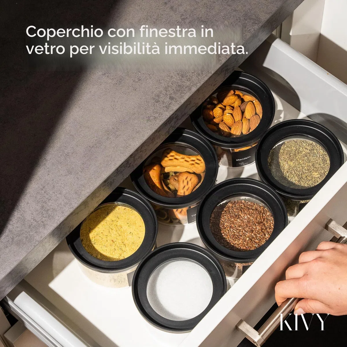 KIVY Barattoli in Vetro Ermetici [3x 1200ml] - Contenitori per Pasta e Spaghetti - Barattolo Grande per Cucina