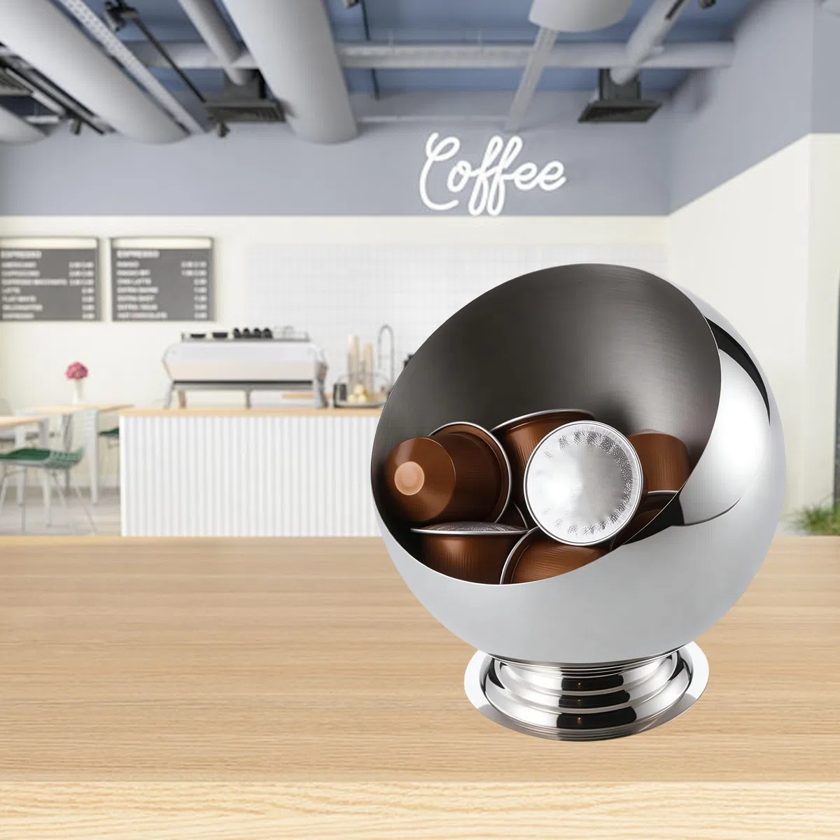 Porta Capsule Caffè in Metallo, Portacapsule con Ampia Apertura Inclinata e Base Antiscivolo per Piano Cucina, Bar Caffè e Decorazione Soggiorno