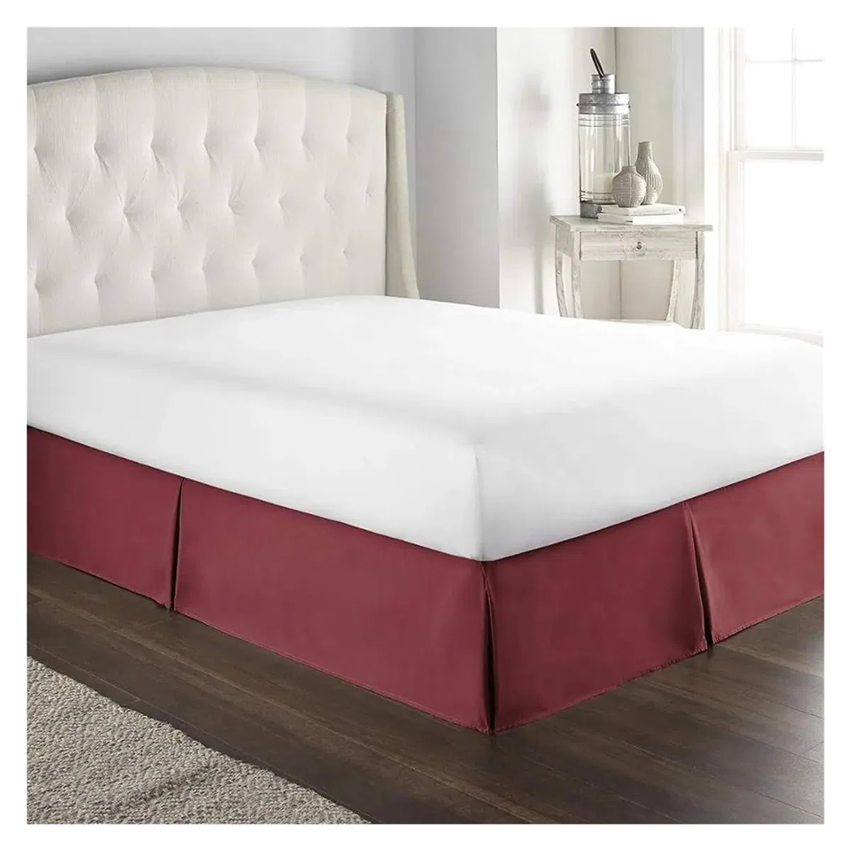 Gonna Letto Matrimoniale Gonna da Letto su Misura, Morbida e Confortevole, con Pieghe, in Tessuto Antipiega, Alta 15 Pollici(Dark White,160x190 x 35 cm)