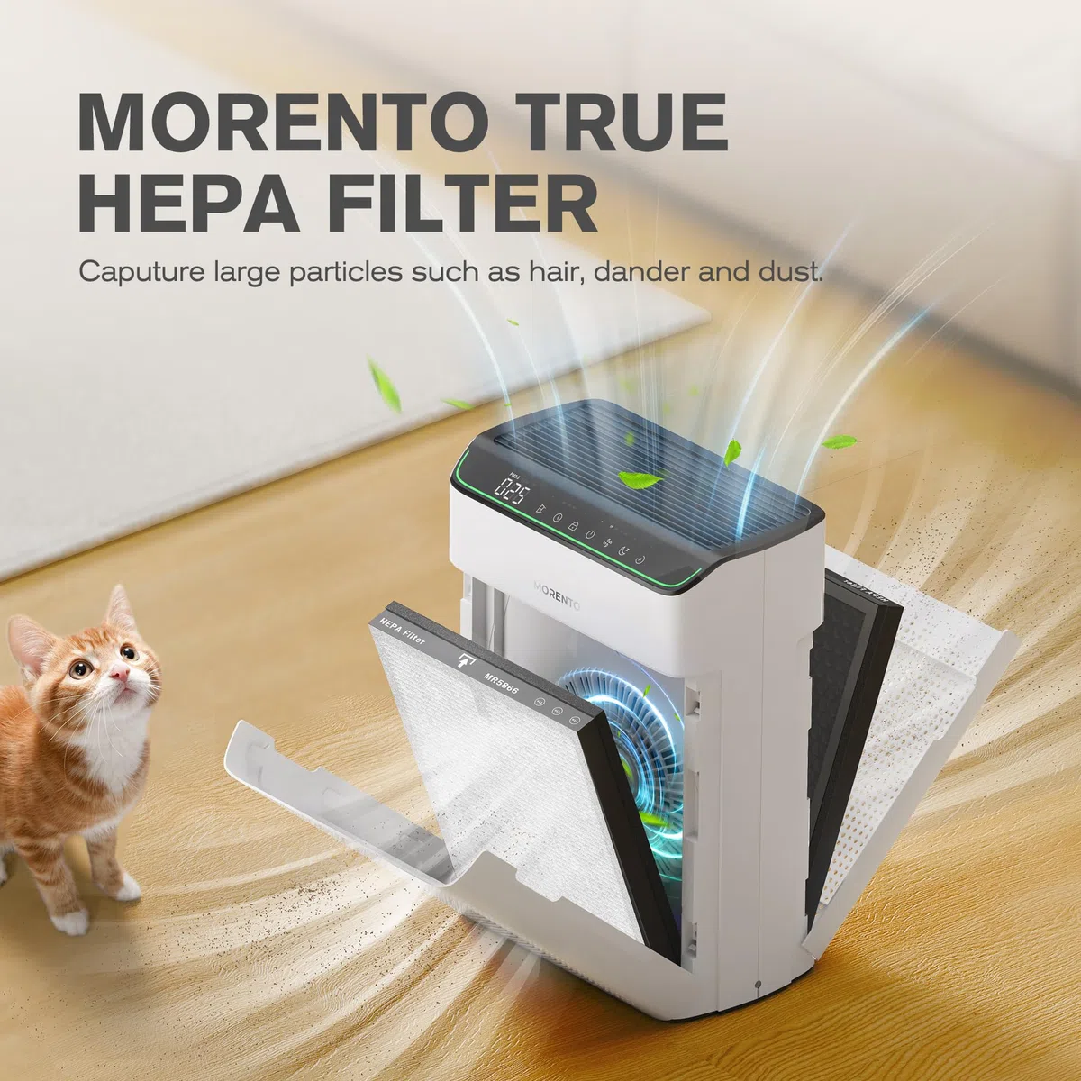 MORENTO MR5866 - Filtro HEPA per purificatore d'aria Ture per polvere, peli di animali domestici, fumo, polline, per camera da letto e ufficio, versione migliorata 2 Pack